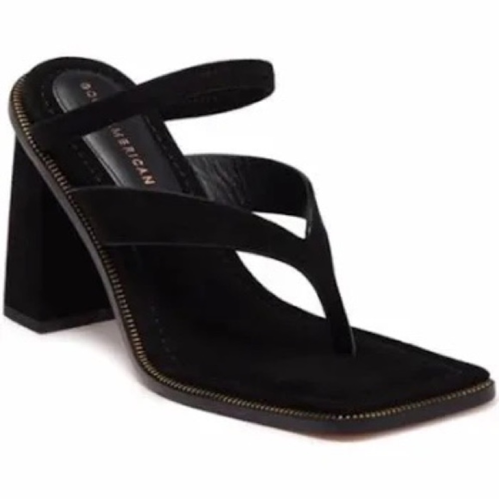 Good American Suede Thong Zipper Block Heel Sandals size 7.5 NEW